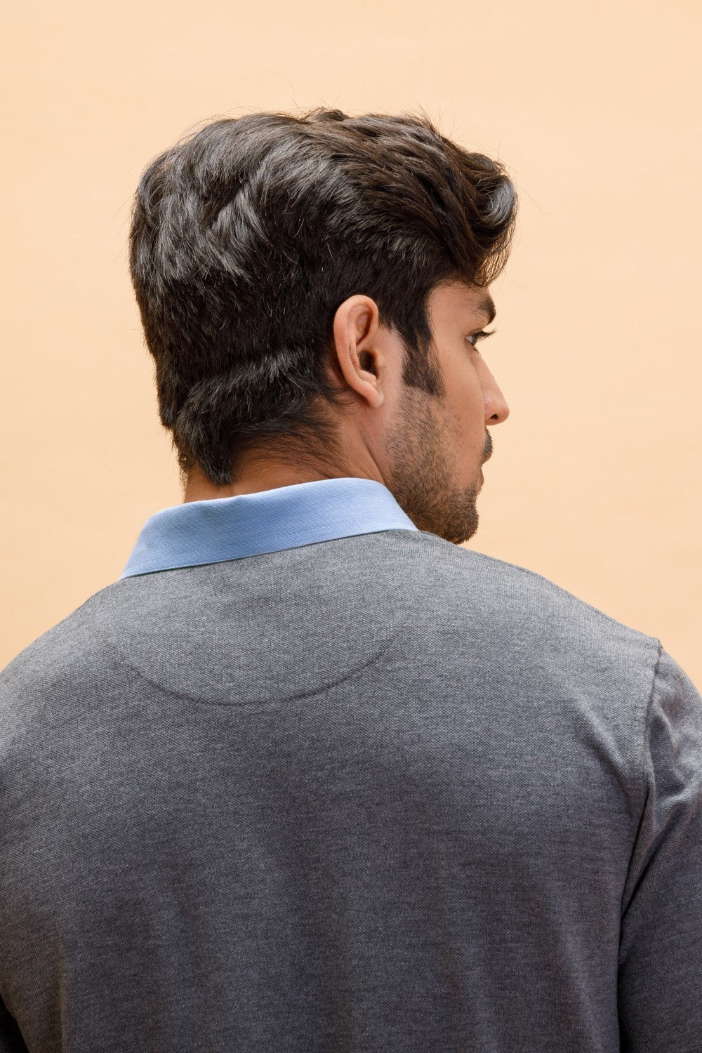 Grey Charcoal Cotton Polo Shirt Collar Full Sleeve